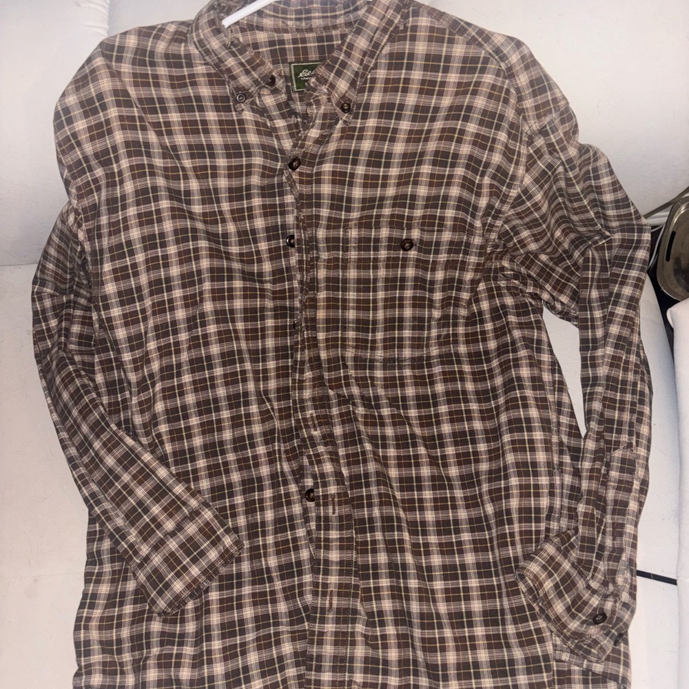 Eddie Bauer Men's Brown Checkered Shirt